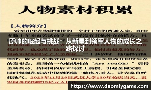 原帅的崛起与挑战：从新星到领军人物的成长之路探讨